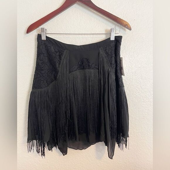 Free People black lace and fringe flapper roaring 1920s swing skirt 4. NWT - Picture 5 of 11